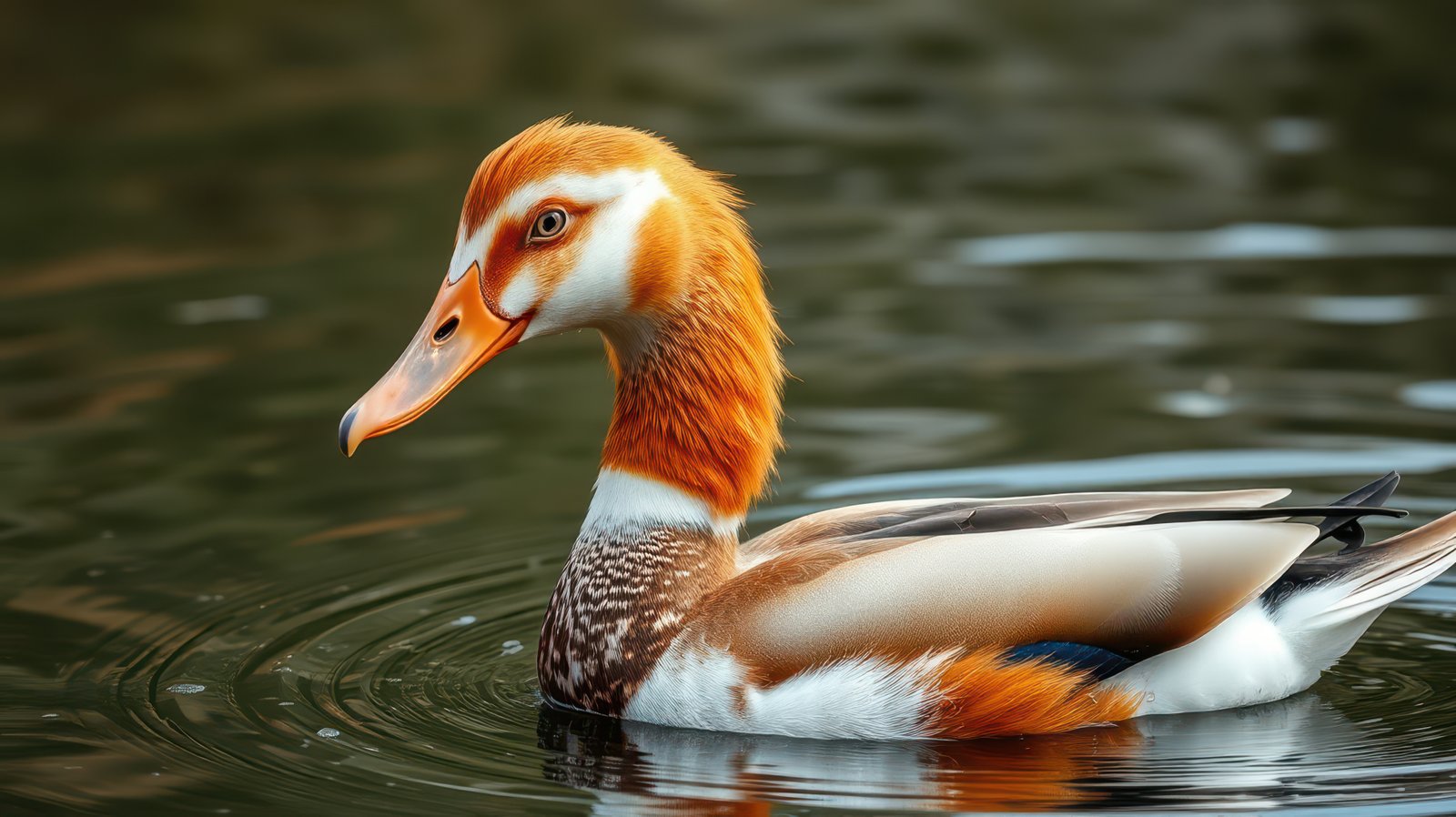 Colorful duck swimming in calm waters during late afternoon light in a natural setting
